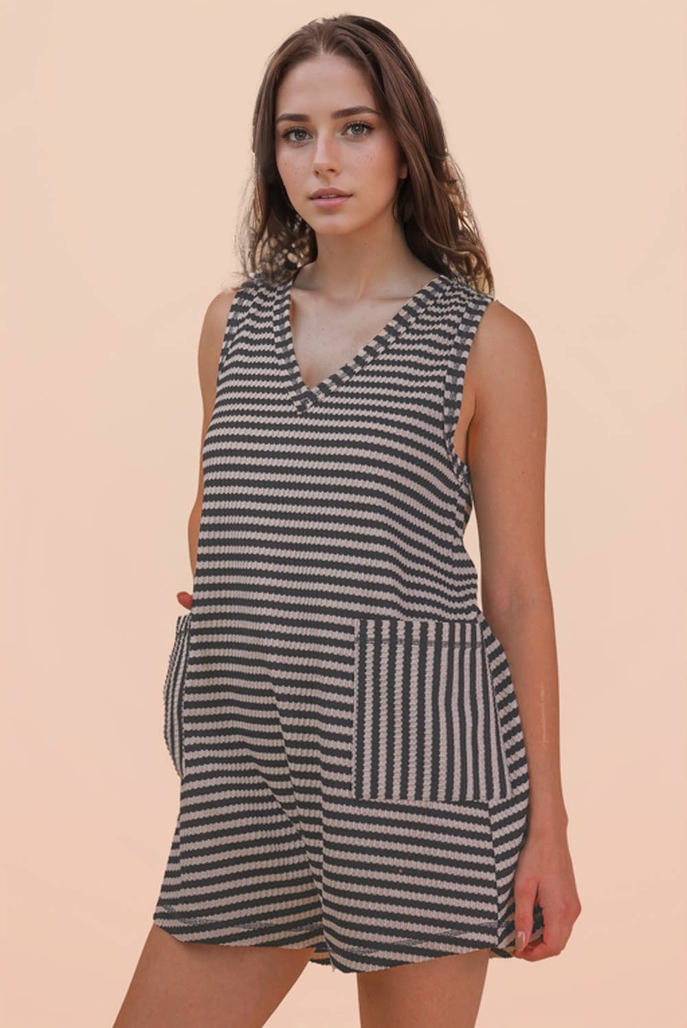 Striped Knit Casual Comfy Romper