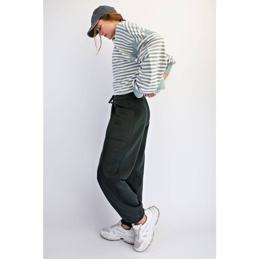 STRIPED TERRY OPEN BACK LONG SLEEVE TOP