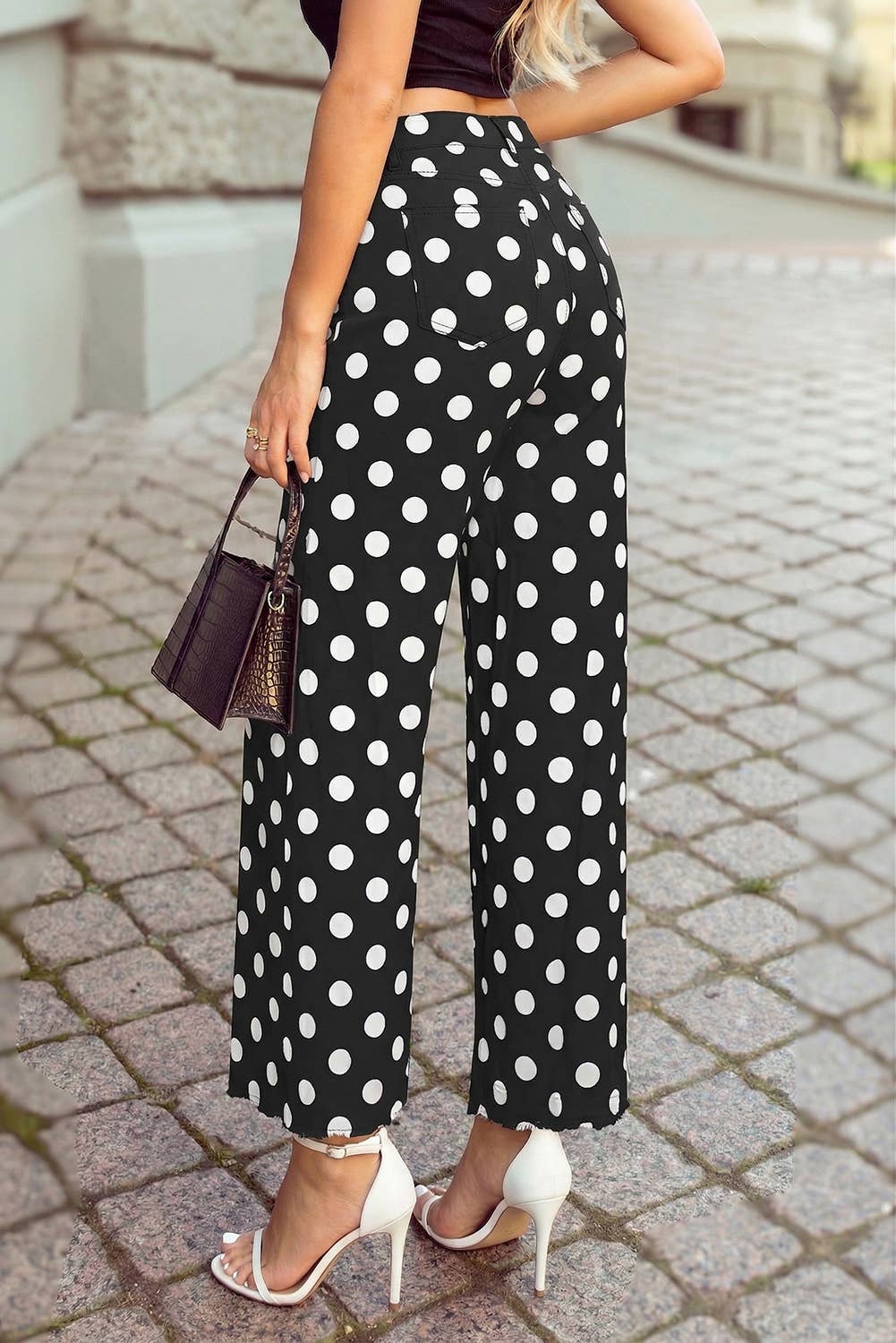 Polka Dot Patched Pocket Ankle Loose Pants S-4X
