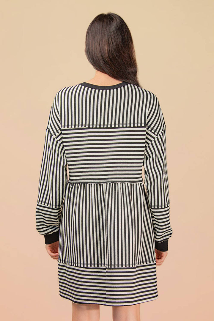 Black & white Striped Casual Knit Mini Dress