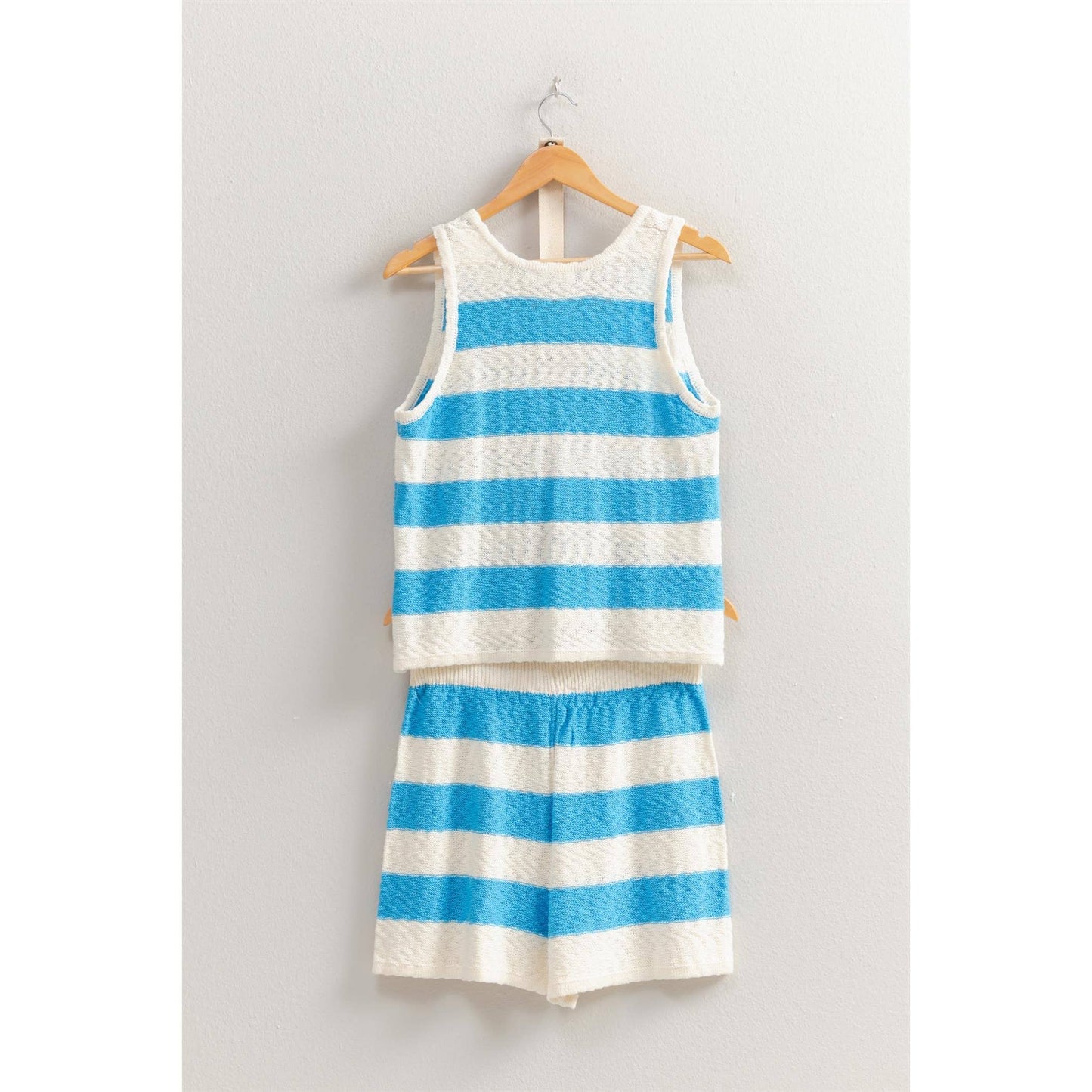 SET-Striped Sweater Top And Shorts Set