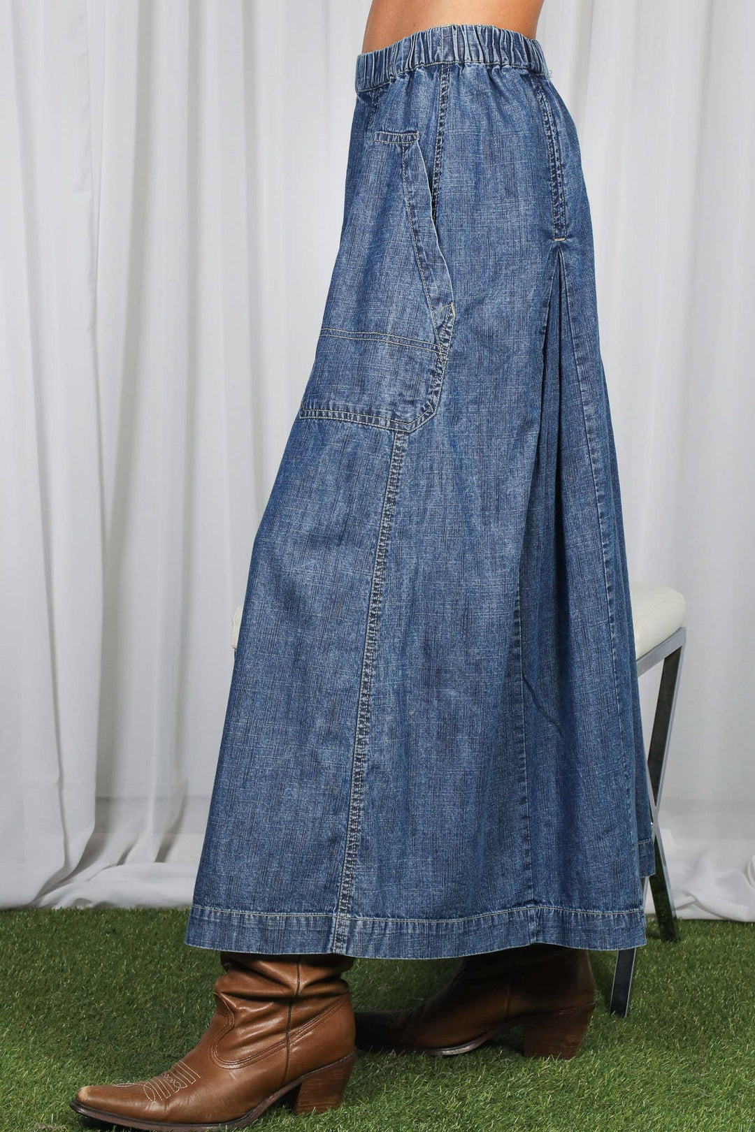 Pin-Tuck 100%Tencel Chambray Cropped Washed Pants VP83278