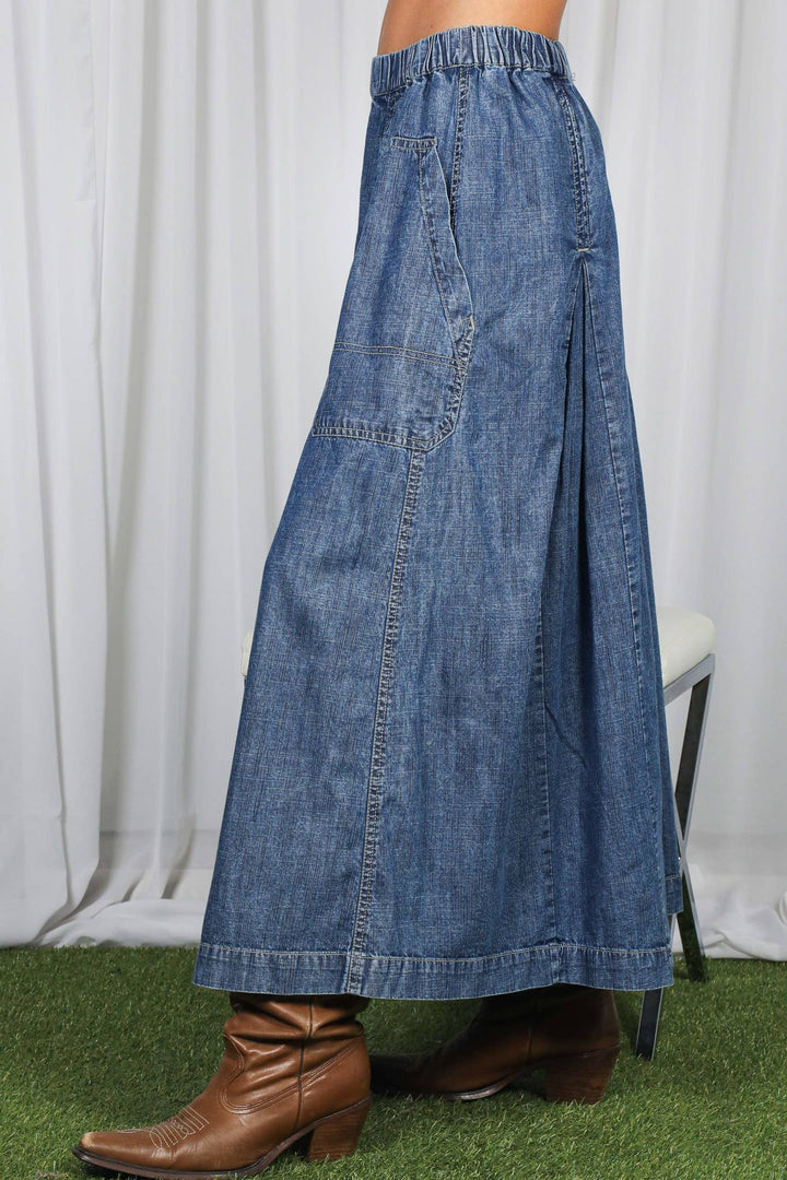 Pin-Tuck 100%Tencel Chambray Cropped Washed Pants VP83278