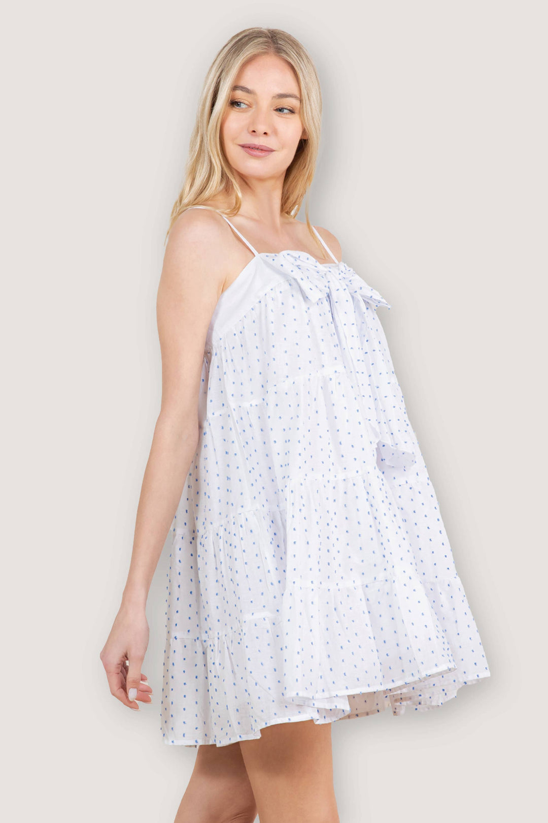 Bow Front Tiered Babydoll Mini Dress