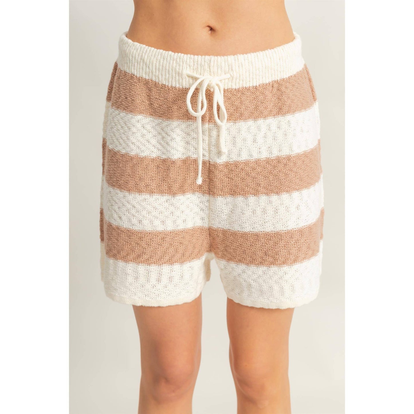 SET-Striped Sweater Top And Shorts Set
