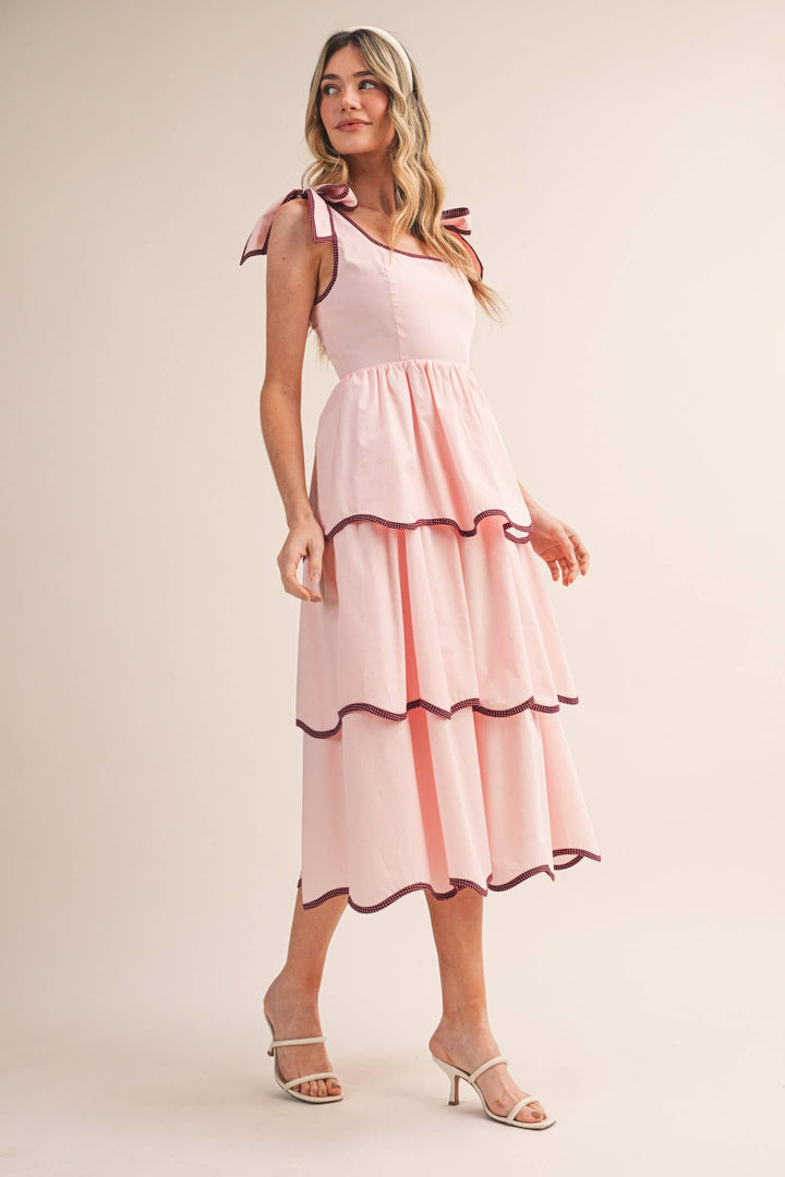 White RIC RAC TIERED MIDI DRESS