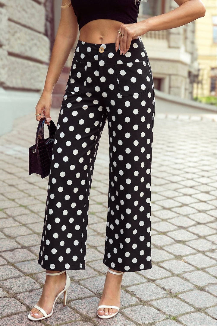 Polka Dot Patched Pocket Ankle Loose Pants S-4X