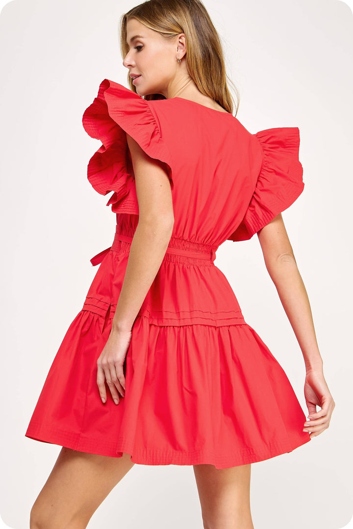 Flutter Sleeve Poplin Mini Dress