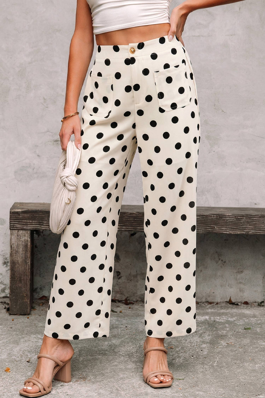 Polka Dot Patched Pocket Ankle Loose Pants S-4X