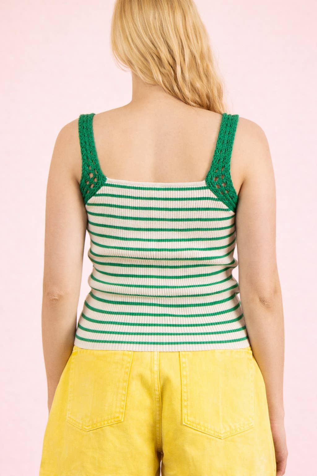 Crochet Sleeve Striped Knit Tank Top