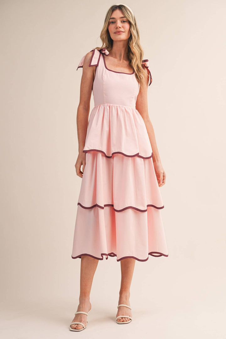 White RIC RAC TIERED MIDI DRESS