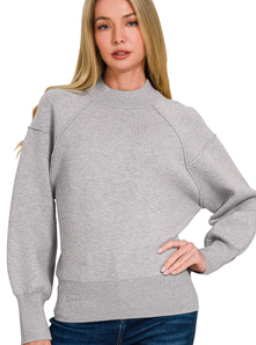 Heather Grey Mock Neck Sweater