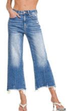 MID RISE STRAIGHT RAW HEM DENIM PANTS Zenana