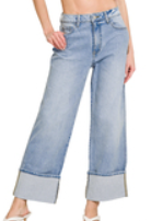 High rise cuffed wide leg denim pants