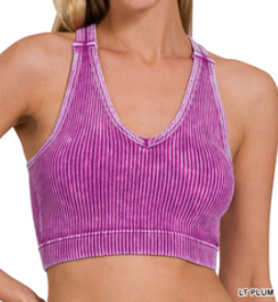 LT PLUM Stone washed seamless racerback tank top w bra pad