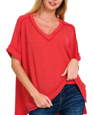 Ribbed V-Neck Hi-Lo Top