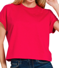 RED cotton relaxed crop tee