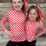 Red White Checked mesh top - girls