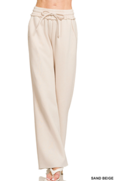 Wide Leg Sweatpants with Pockets - Sand Beige