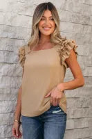 Tan Ruffle Sleeve Top