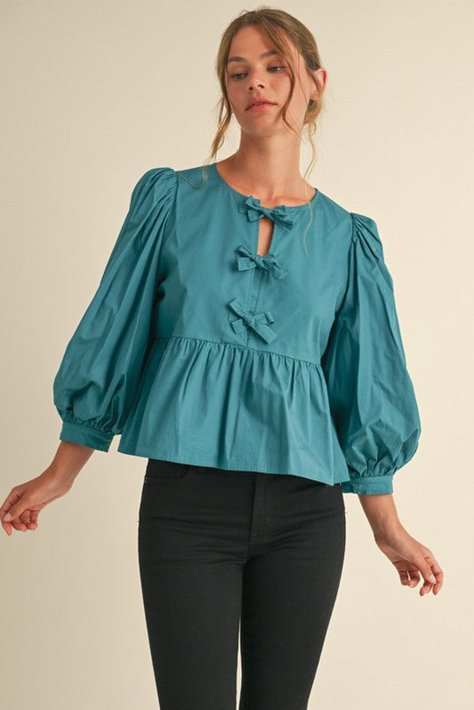 Teal Bow Tie Top