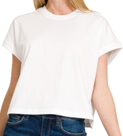 WHITE cotton relaxed crop tee